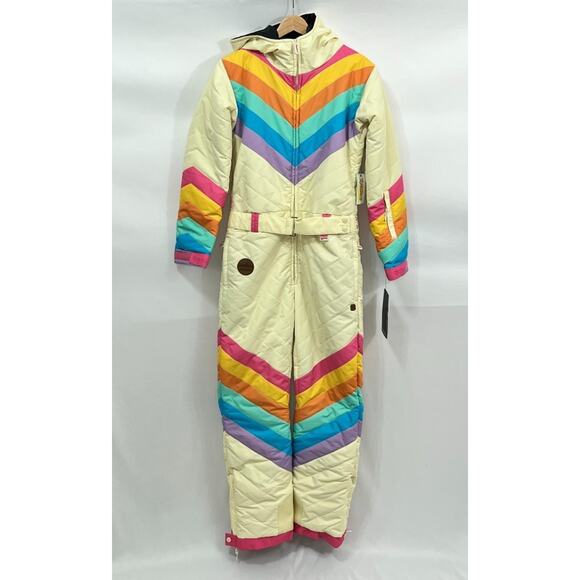TIPSY ELVES Sz M Medium Rainbow Stripe Retro Snowsuit NWT - Picture 8 of 11